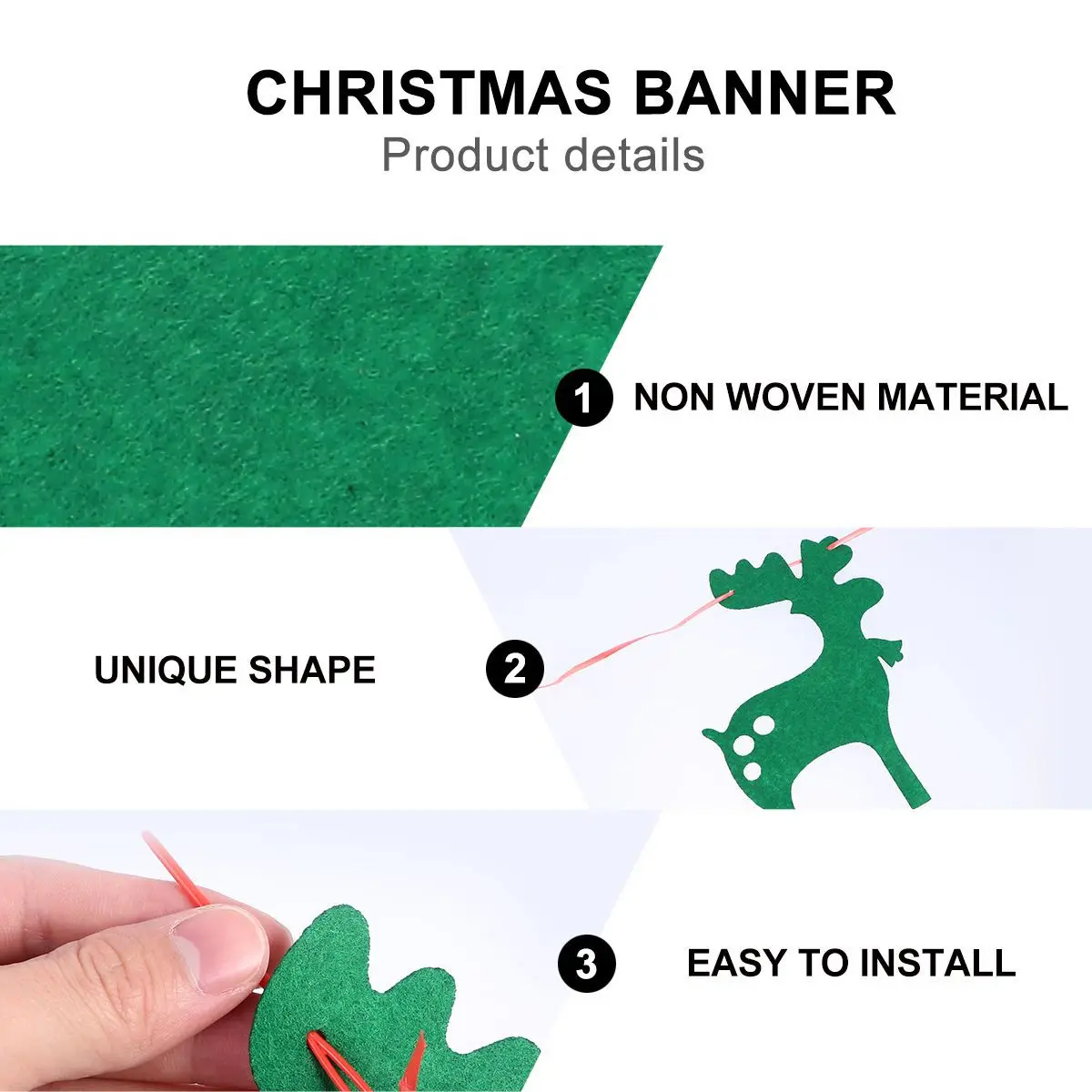 

2Pcs Christmas Deer Banner Non Woven Fabric Party Hanging Pennant Decoration for Home Nursery Birthday Festival Ornament