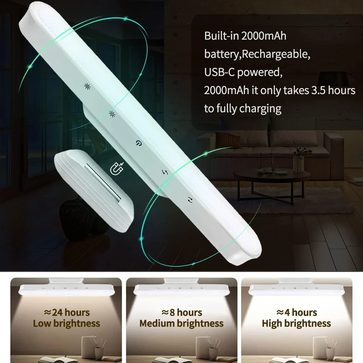 56LED Magnetic Work Light Touch Control 3 Colors Dimmable Cabinet Light 2000 mAh USB Rechargeable Night Light For Kitchen Closet