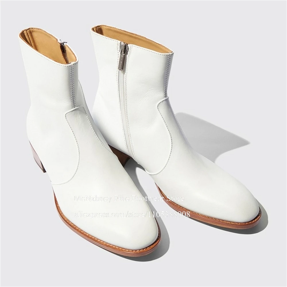 

Leather Chelsea Ankle Boots Side Zipper Low Heel Pointed Toe Handmade Men Dress Shoes for Formal Business Casual Daily Wear