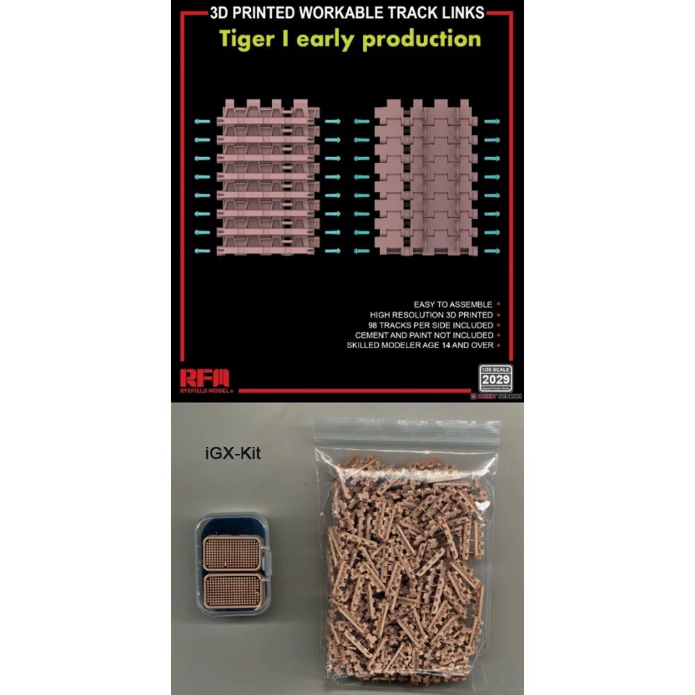 Rye Field 2029 1:35 Scale Panzer Ausf E SdKfz181 Tiger I Early Workable Track Links Vehicle Plastic Assembly Model Building Kit