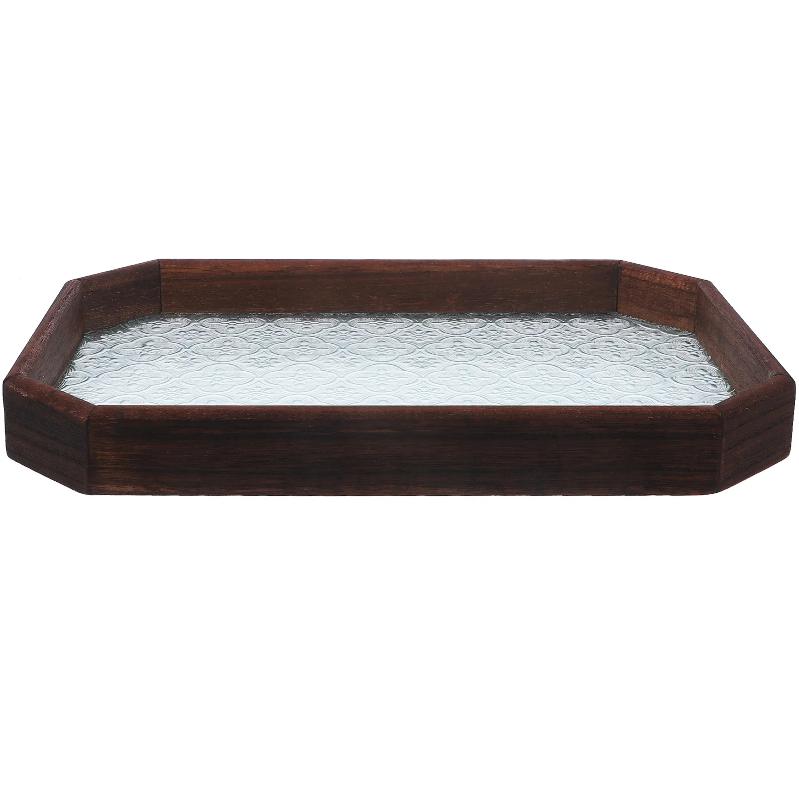 

Wooden Begonia Shape Food Serving Tray Glass Dessert Plate Snacks Fruit Candy Holder Home Office Hotel Multifuntion Tray