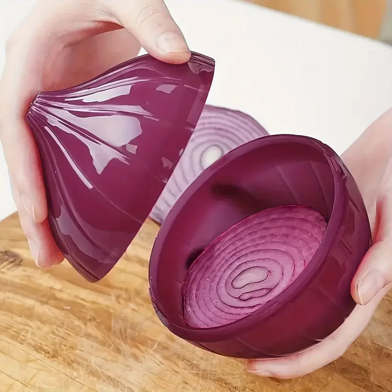 1pc Storage Box, Purple Onion Shape Food Saver Container With Sealable Lid, Durable Plastic Onion Keeper