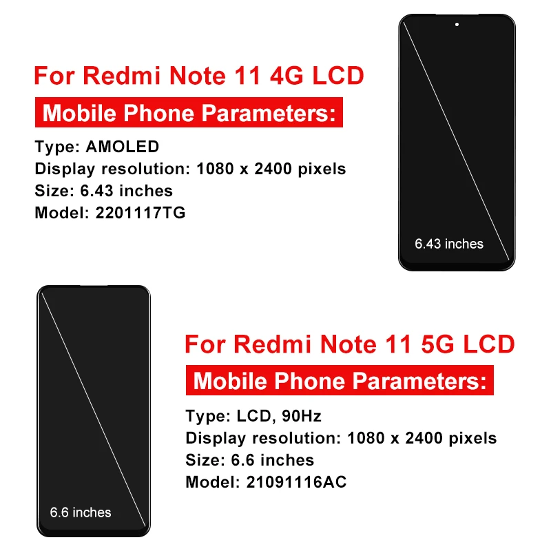Amoled para xiaomi redmi note 11 5g 21091116ac lcd para global