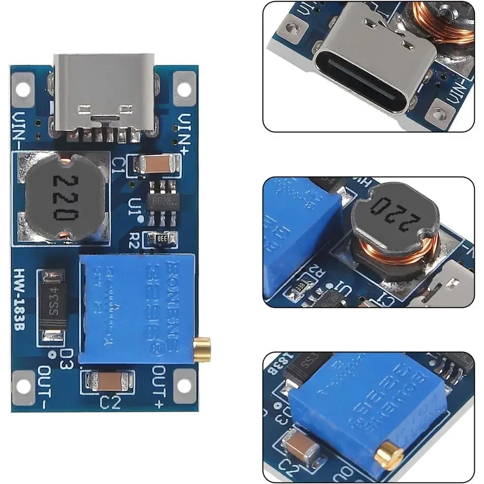 10pcs MT3608 Adjustable Step Up Module Voltage Regulator Micro USB Type-c Plug 2V-24V to 5V-28V 2A Step-Up DC-DC Boost Converter