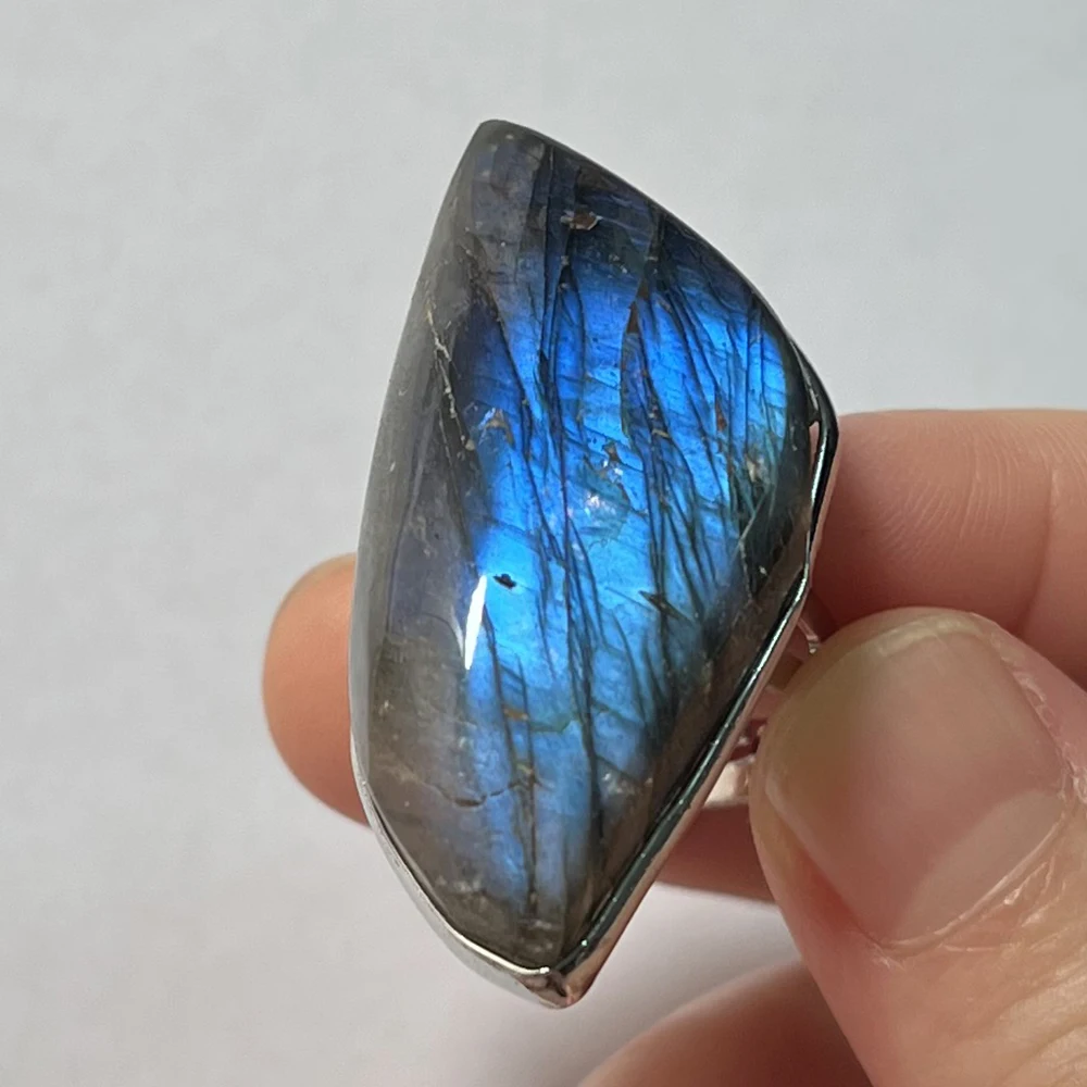 Ring Natural Stone Irregular Shape Bead Blue Purple Labradorite Ring Adjustable Finger Ring For Women Men Jewelry Gift Cabochon