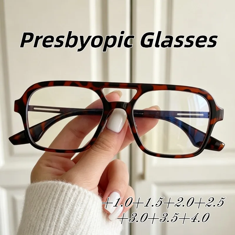 

New Stylish Retro Double-Bridge Anti-Blue Light Presbyopia Glasses Outdoor Sports High Quality Ultralight Reading Eyewear Unisex