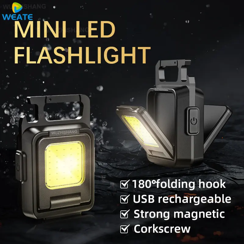 LED Flashlight Mini Work Light rechargeable Glare COB Keychain Light Portable Flashlight Outdoor Camping Small Light Corkscrew