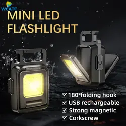 Latarka LED Mini lampa robocza akumulator odblaskowy COB brelok do kluczy przenośna latarka Outdoor Camping małe światło korkociąg