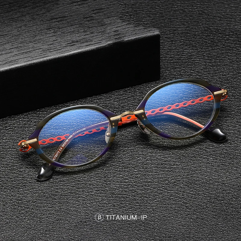 Luxury Brand Designer Women Elegant Chain Arms Fashion Vintage Style Acetate Frame Eyeglasses Oval Small Optical Lenses Glasses