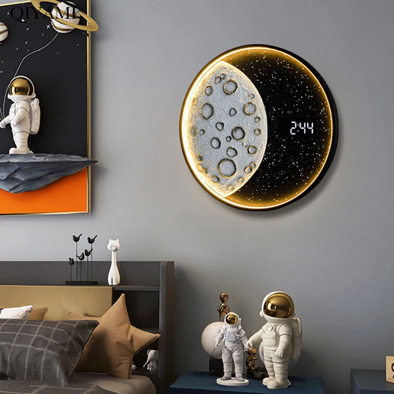 Imagem -02 - Moderno Astronauta Relógio Lâmpadas de Parede Luz Criativa do Quarto Decoração da Sala de Estar Luz do Homem do Espaço 18 w 24w