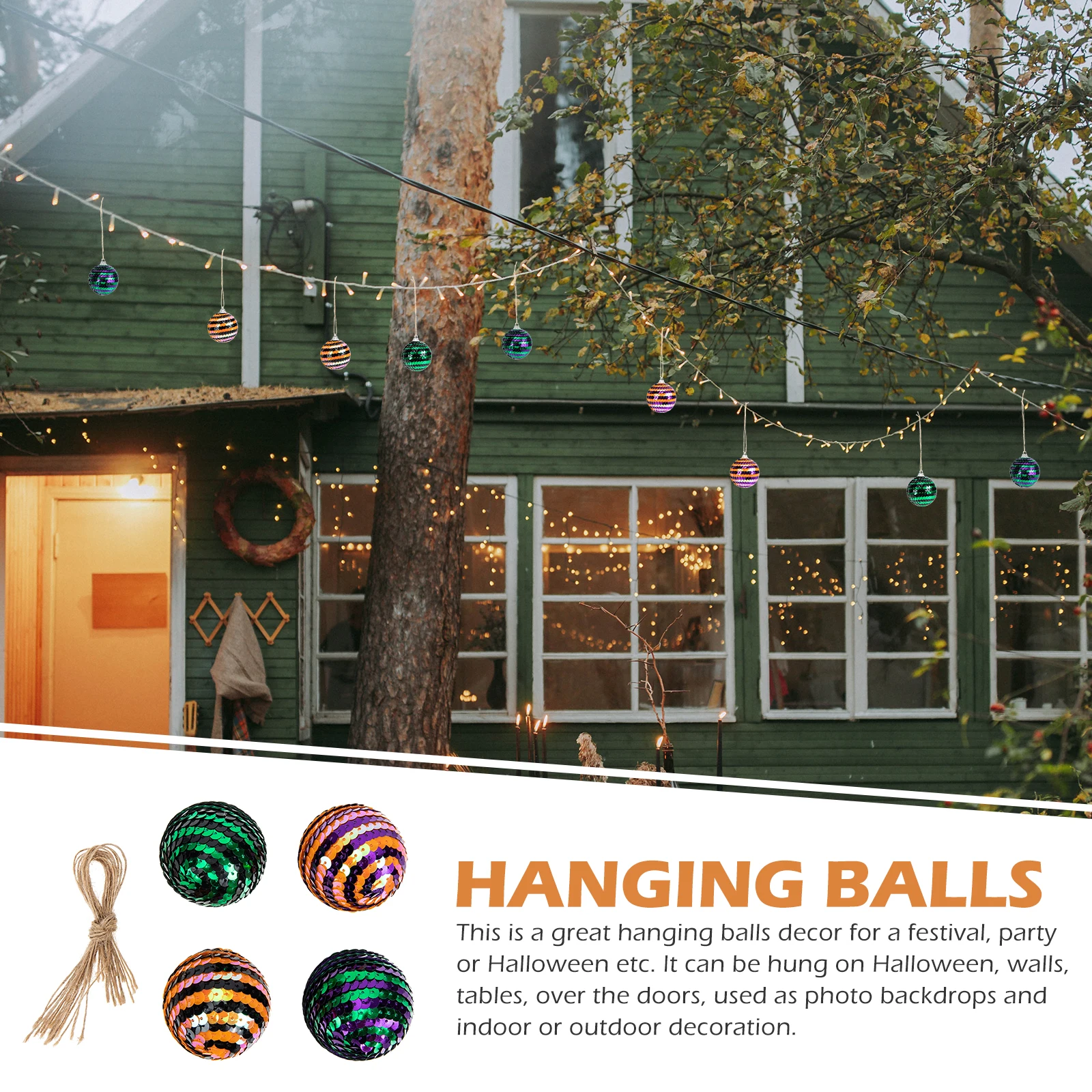 

16pcs Plastic Sequins Balls Pendants Halloween Party Decorations Lightweight Hanging Ornaments For Tree Branches Wall Holiday