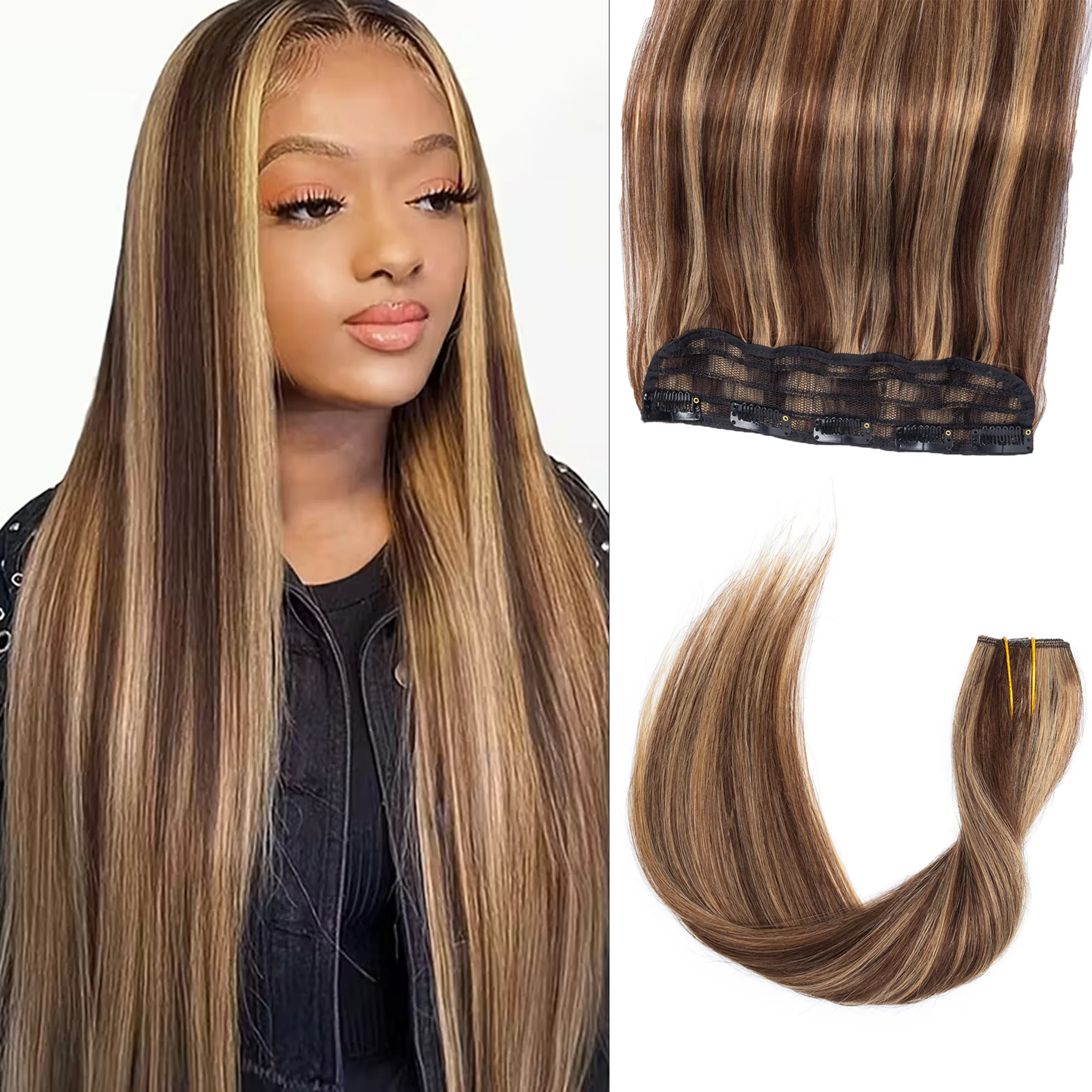 Clip In Hair Extensions for Women 1pc 5 Clips Real Human Extension Long Straight Hairpieces for Women Suitable for Daily Use