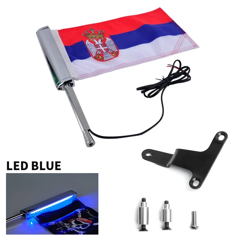 PANICALFor Honda Gold Wing GL1800 LED Lighted Flag Pole With Serbia Flag Motorcycle Rear Luggage Flagpole LED Decoration Kit