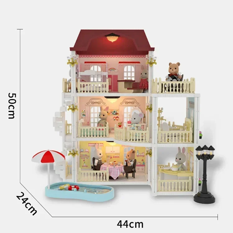 High Quality LED Lights DIY Handmade Luxury holiday villas koala swing Princess castle Play house Interactive Toy baby best gift