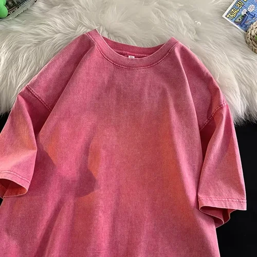 Camiseta Vintage de gran tamaño para hombre, camiseta de manga corta, camisetas para hombre, Camiseta de algodón para hombre, camiseta rosa de gran tamaño Y2k