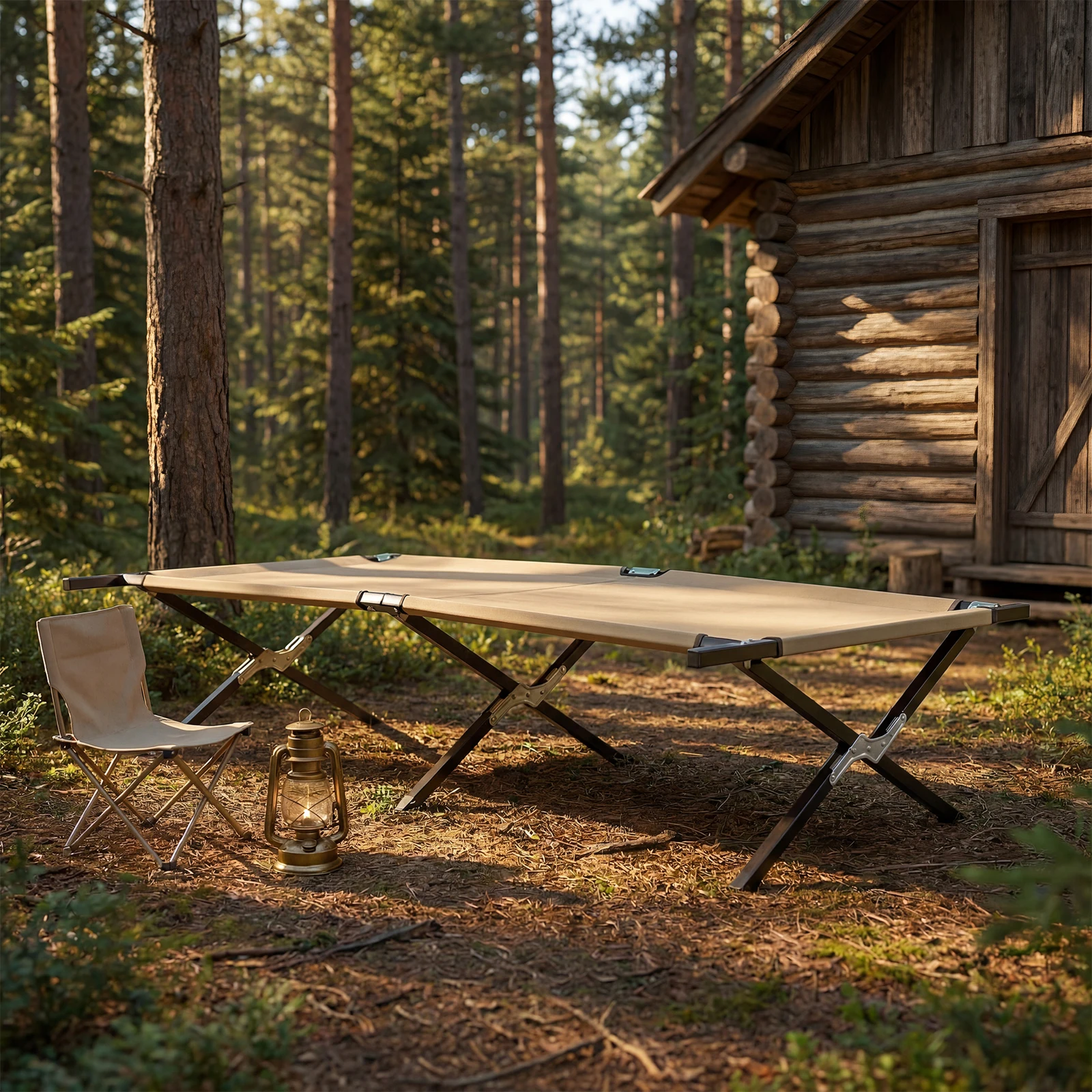 folding camping cot setup
