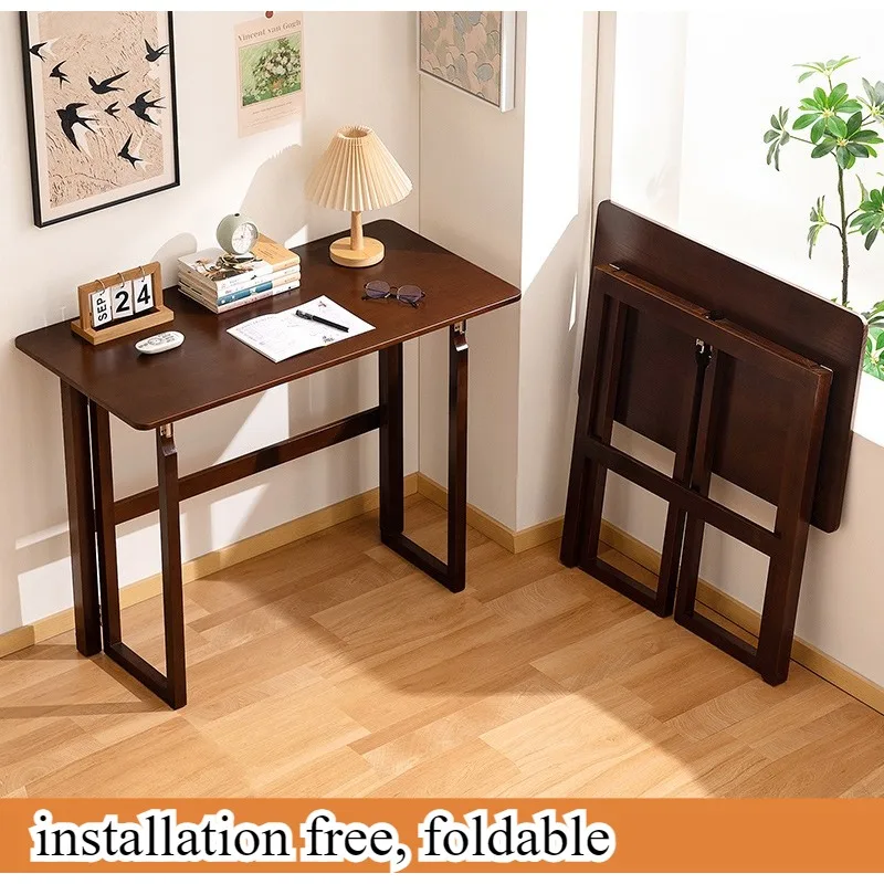 Solid wood household computer desk study table bedside table corner folding desk bookshelf integrated table bedroom writing