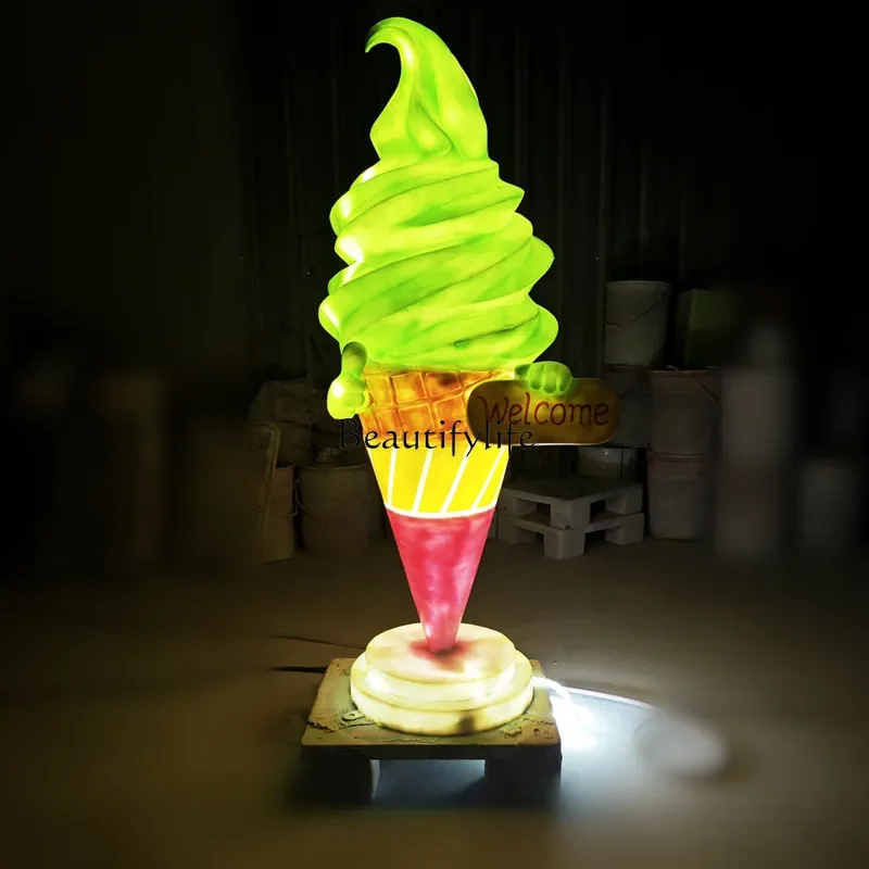 55Luminous ice cream sculpture ornament, drainage ice cream at the entrance of the mall dessert shop