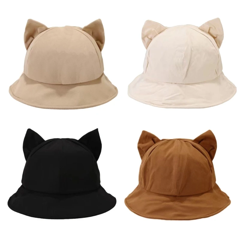 

Fisherman Hat Sports Hat Bucket Hat Cartoon Kitten Ear for Workout Dropship