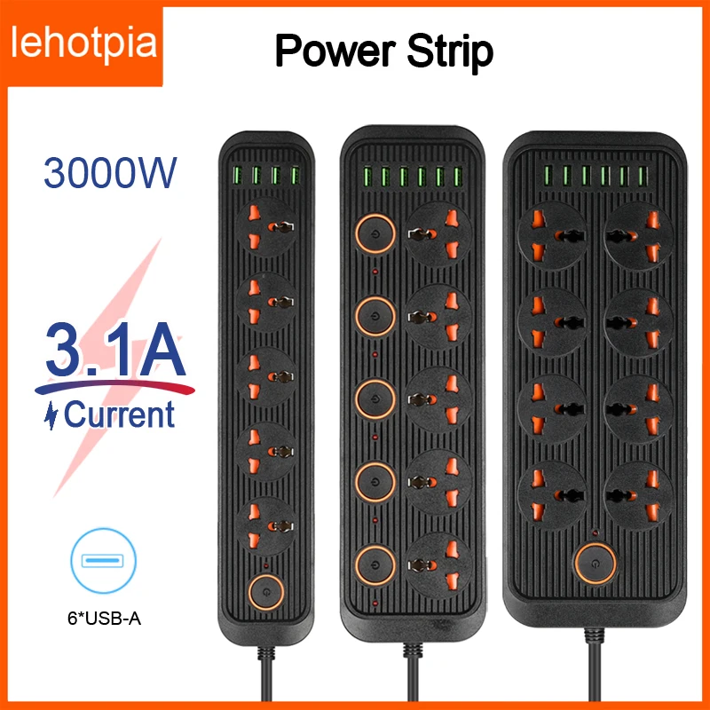 EU/UK/US Power Strip AC Plug Outlets Smart Home 2M Extension Cable Electrical Socket 3.1A Fast Charing Multiprise Network Filter