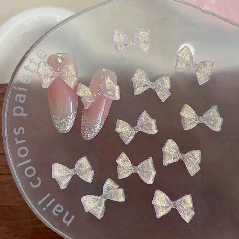 30 ชิ้นแกะสลัก Glitter Bow Nail Art Charms น่ารักเรซิ่นเล็บอุปกรณ์ตกแต่งเครื่องประดับ Diy
