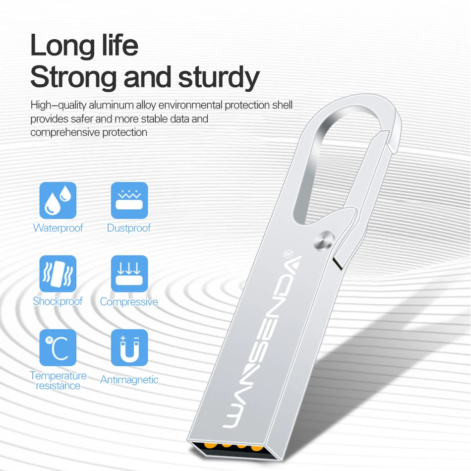 WANSENDA USB Flash Drive, pena Drive USB 128GB 64GB 32GB 16GB 8GB gantungan kunci flashdisk U Disk tahan air