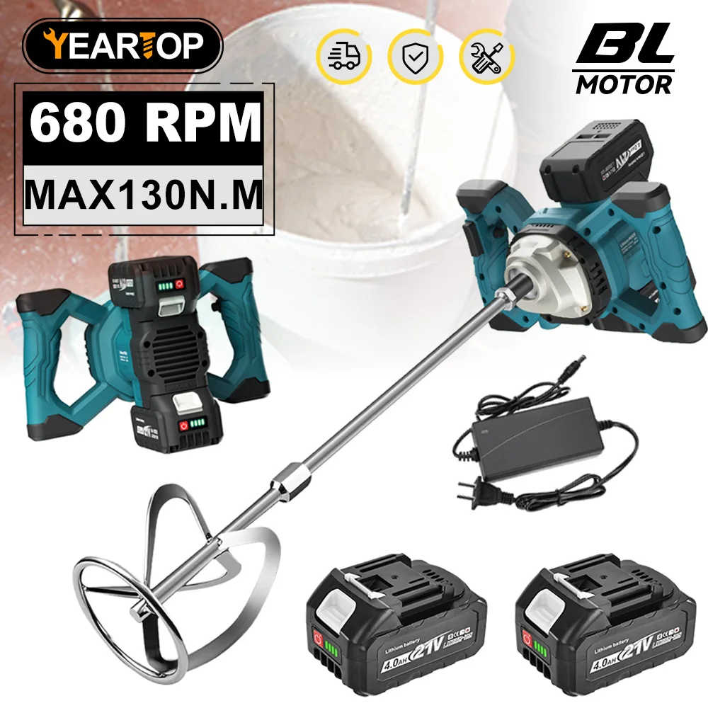 Máquina misturadora de concreto portátil, 6 engrenagens, agitador de pá, ferramenta elétrica de agitação, haste de mistura m14 para bateria makita 18v