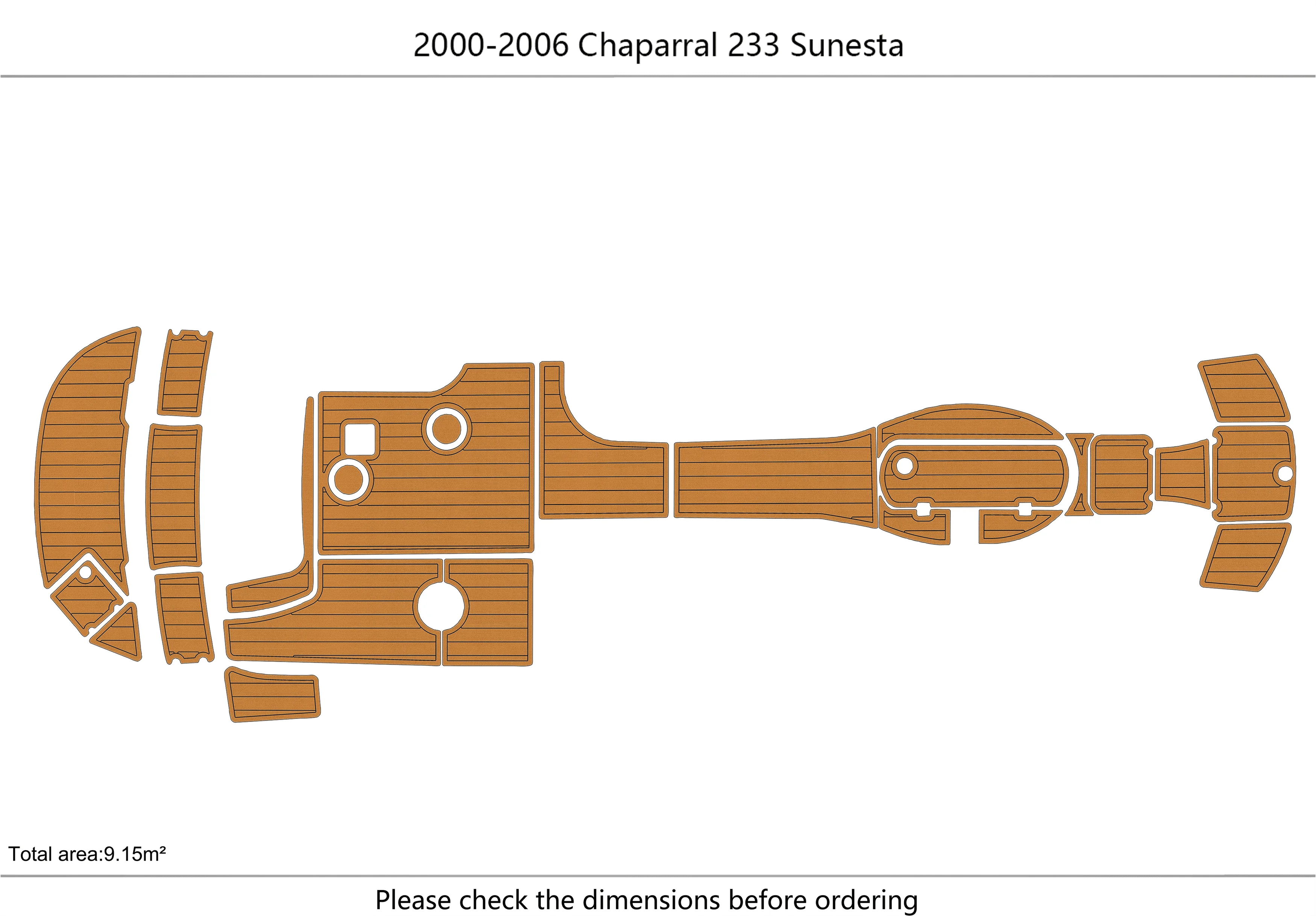 Marine Faux Teak EVA Non-Slip Mat-2000-2006 Chaparral 233 Sunesta Self-Adhesive 1/4