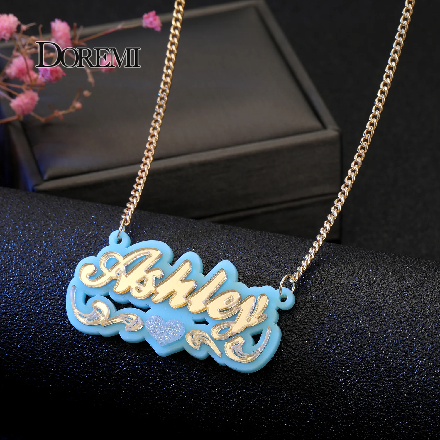 

DOREMI New Customized Acrylic Name Words Necklace Pendant Nameplate Personalized Letter Initial Gold Choker Chain Gift Jewelry