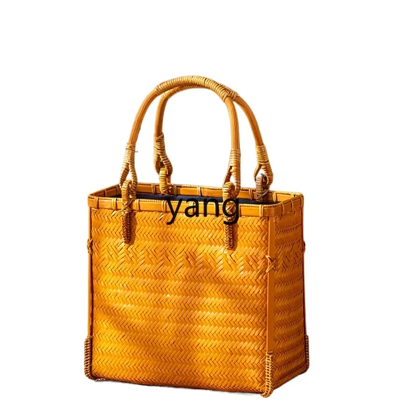 LMMhand-woven women's literary and artistic style retro bamboo woven handbag basket