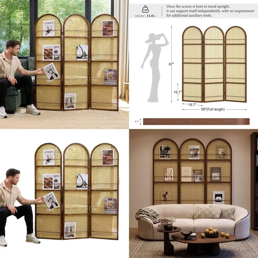 

Portable Wooden Frame Room Divider and Bookshelf, Privacy Screen for Home Offices and Bedrooms