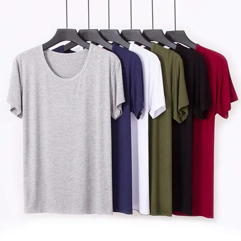 Mens Modal T-Shirt Short Sleeve Loose O-Neck Men T shirt Bottom Large Size Undershirt Man T shirt Solid Color For Male Tops Tees