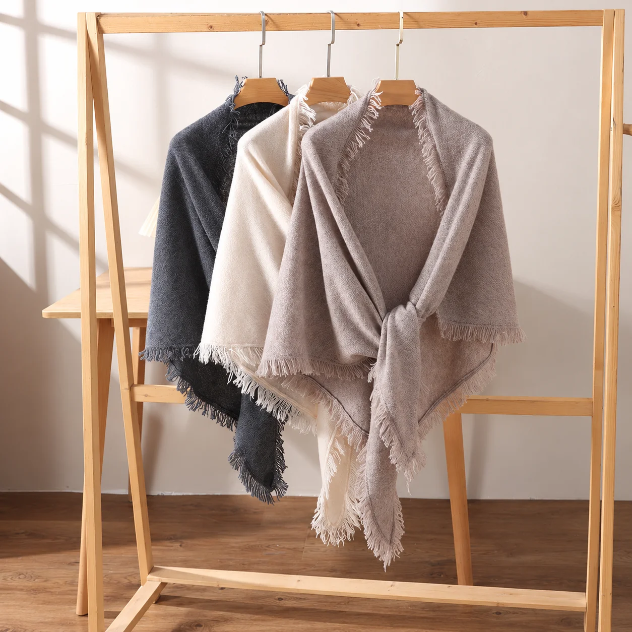 Wool Shawl Sheep Wool Fringe Wrap Scarf Triangle Wrap Scarf Triangle Sheep Wool Scarf For Travel Everyday Fall Outings Seasonal