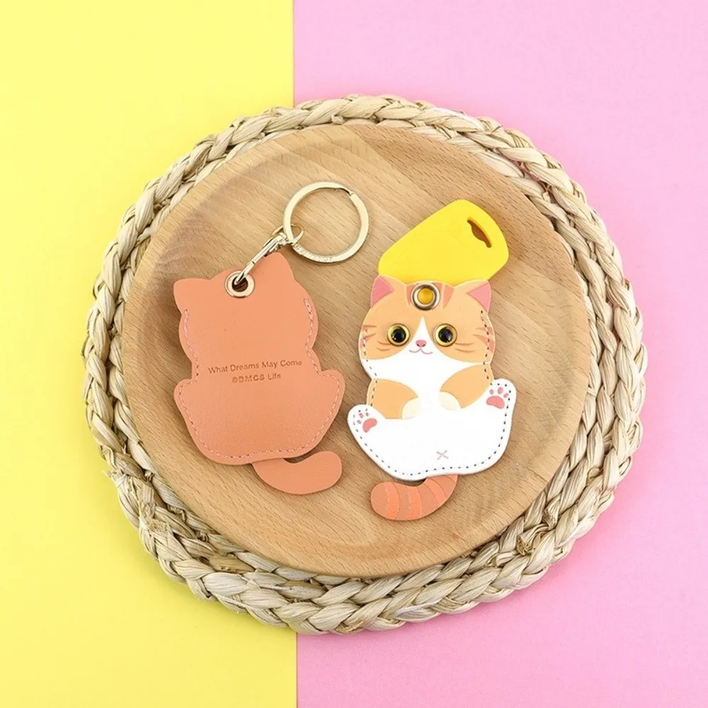 Mädchen Jungen Leder Schlüsselanhänger mit Katzenmotiv Calico-Design Niedlicher Katzen-Schlüsselanhänger Ausweishalter Autoschlüsselring