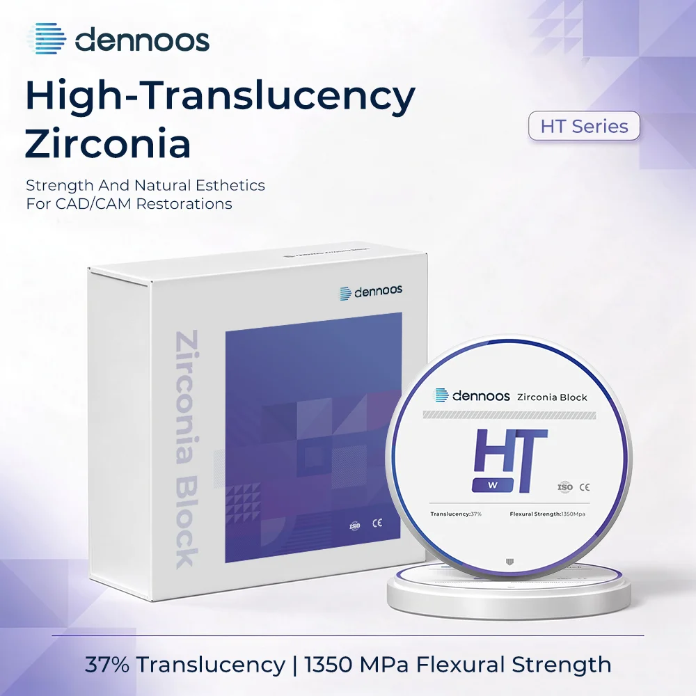 Dennoos Dental Zirconia Blocks HT-W High Translucency 98X 10-25mm Discs Dental Laboratory Prosthetic Restoration Material.