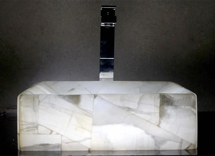 New Design Sink Bathroom Natural White Agate Marble Small Rectangle Wall Mounted Bathroom Sink