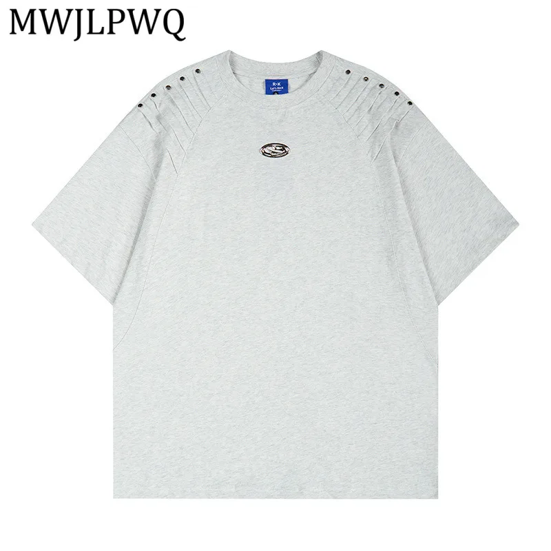 

Футболка MWJLPWQ с металлическим декором и заклепками, унисекс, свободный крой, короткий рукав, уличный стиль, мужская, лето 2026, 13376