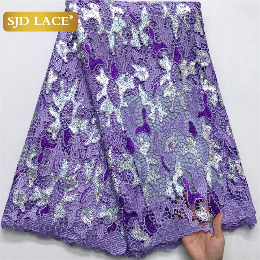 

SJD LACE Nigerian Sequins Water Soluble Lace Fabrics 2025 High Quality African 5Yards Guipure Cord Lace for Women Dress Sew 4058