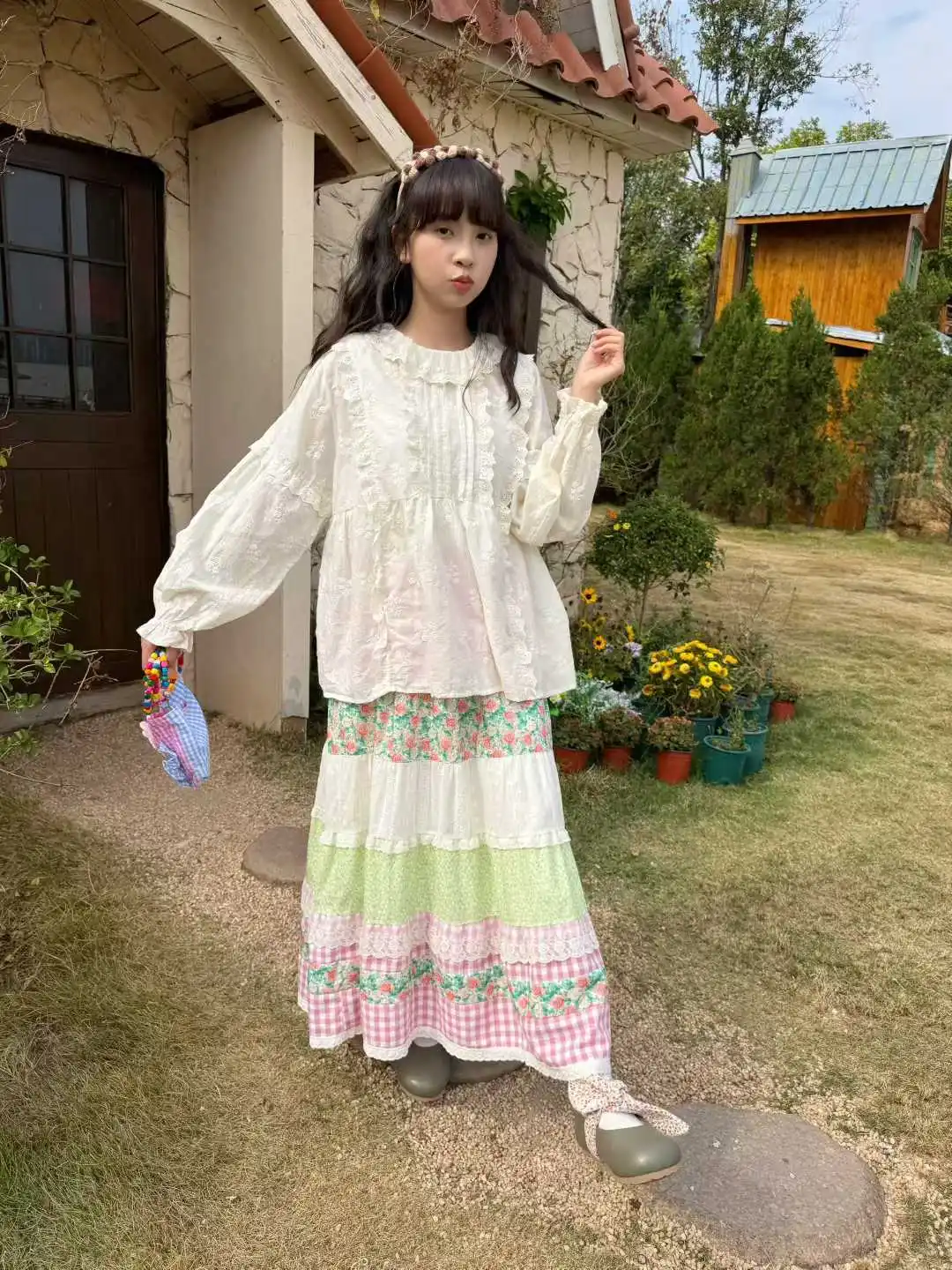 Vintage Autumn Sweet Kawaii Cartton Japanese Mori Girl Cotton Shirt Female Rococo Korean Style Retro Chic Pleated Lace Blouse view 5