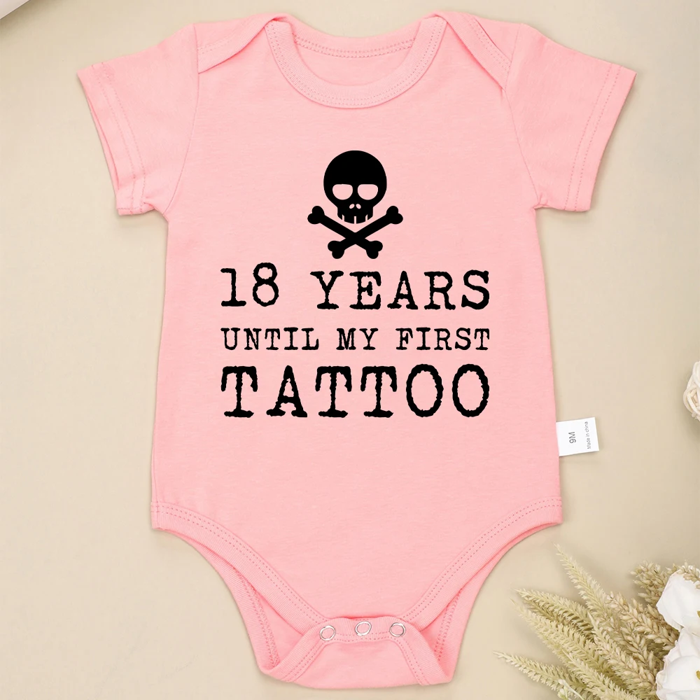 Funny Baby Onesie 18 Years Until My First Tattoo Print Creative Personality Infant Boy Bodysuit Short Sleeve Cotton Summer