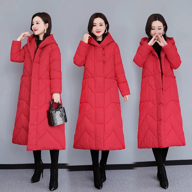 2023 New Winter Coat Women Jacket Puffer Jacket Korean Style Long Ladies Over-the-knee Cotton Parkas Jacket Snow Wear Outwear