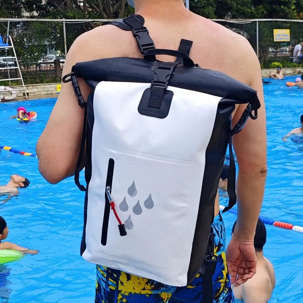 Portable 25L Waterproof Drift Bag IPX6 Rating 500D PVC Swimming Backpack Foldable Large Capacity Waterproof Bucket Bag Rafting