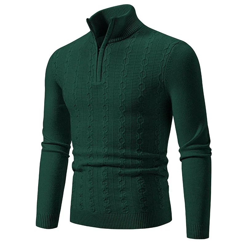 New Half Zipper Knit Pullovers Men Solid Color Mock Neck Long Sleeve Knitted Sweater Fashion Slim Fit Warm Sweaters knitwear Man
