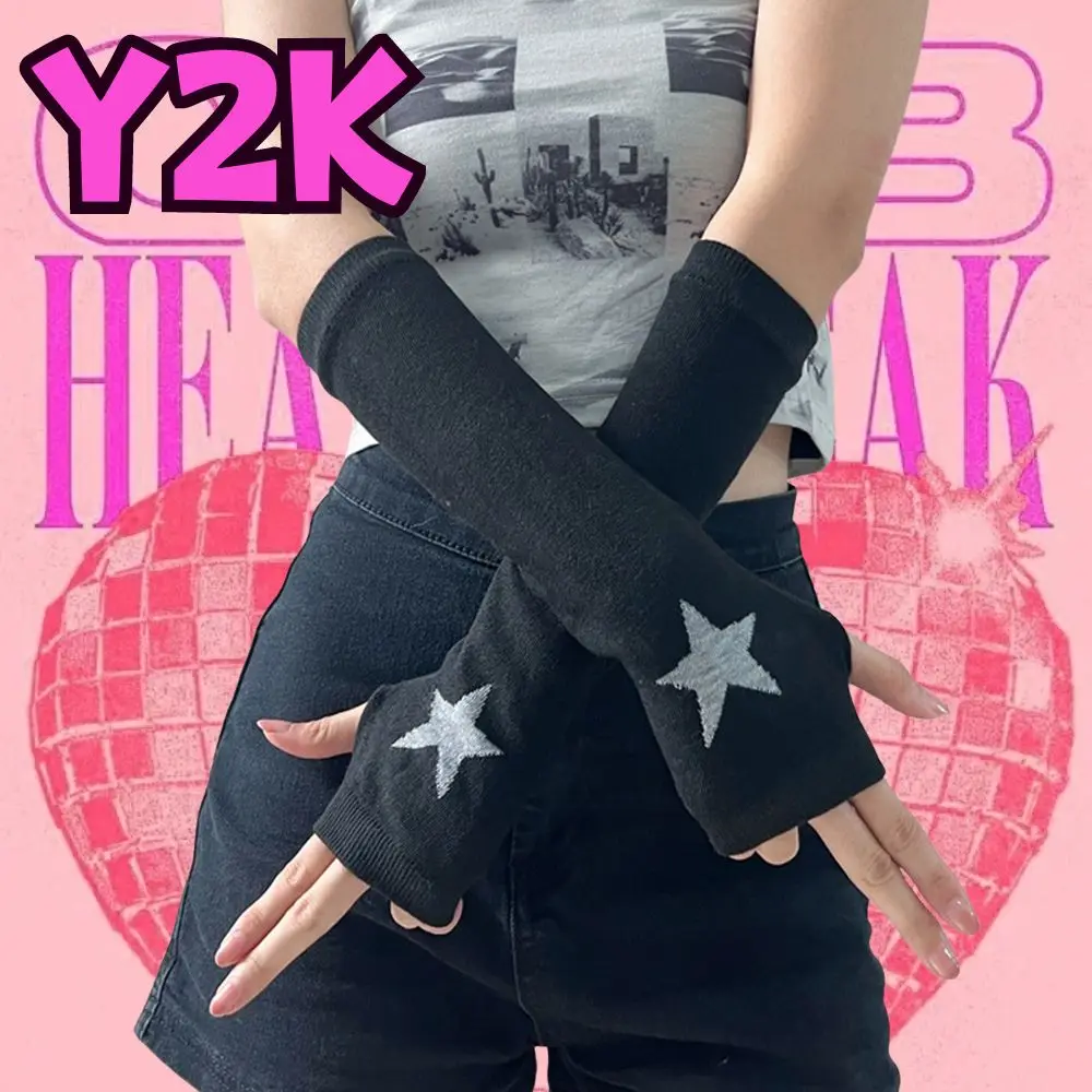 Black Stars/Love Pattern Fingerless Gloves Cuff Women Hip-hop Gloves Elbow Mittens Arm Warmer JK Style Girl Mittens Hand Cover