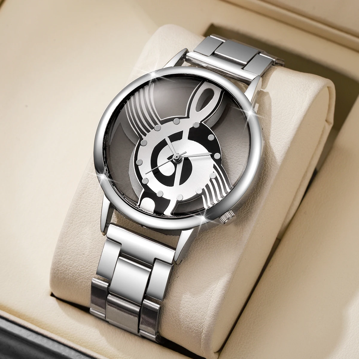 Fashion Musical Note Dial Women Quartz Watch Ladies Silver Color Strap Wristwatch Reloj Mujer Girls Clock Gift (Without Box)