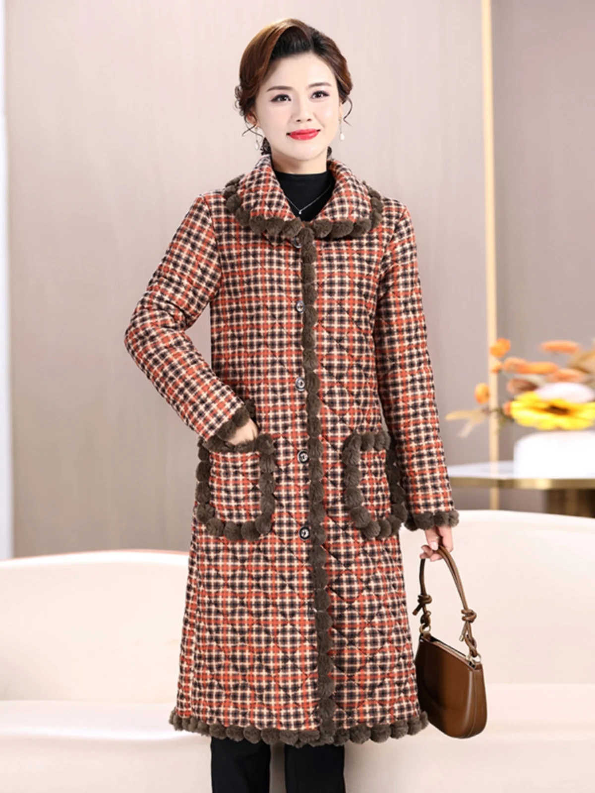 Thickened Long Cotton Jacket for Women Winter New Style Fashionable Warm Fleece Lined Mommy Clothes Middle Aged And Elderly W...