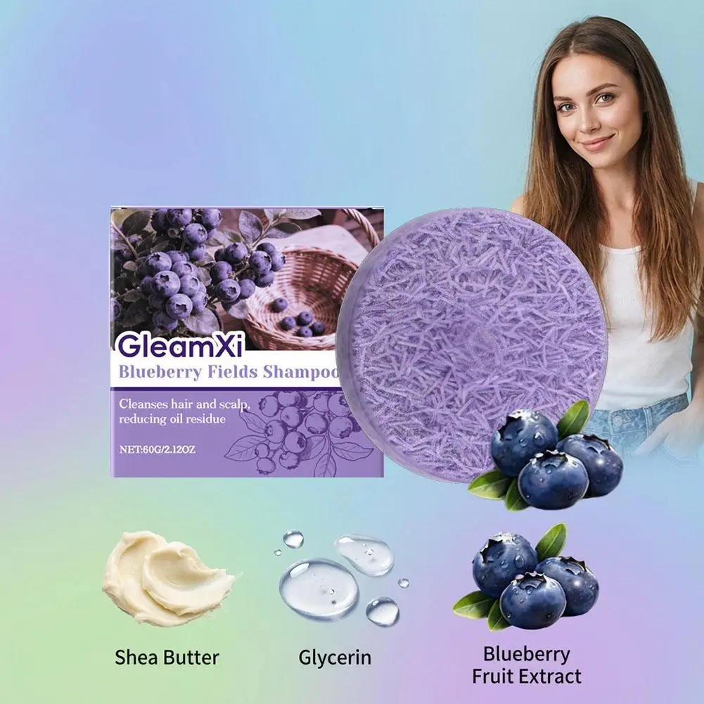 Blueberry Extract Shampoo Bar 80g Gentle Hydrating Cleansing Soap Bar Nourish Strengthen Hair Root Smoothing Shiny  Hair Care