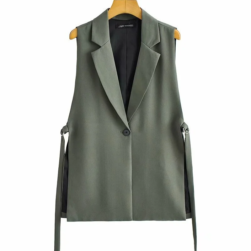 Women Fashion Lace Up Decorative Split Vest Vintage Sleeveless Jacket Waistcoat Female Outerwear Chic Suit Vest Tops Clothing