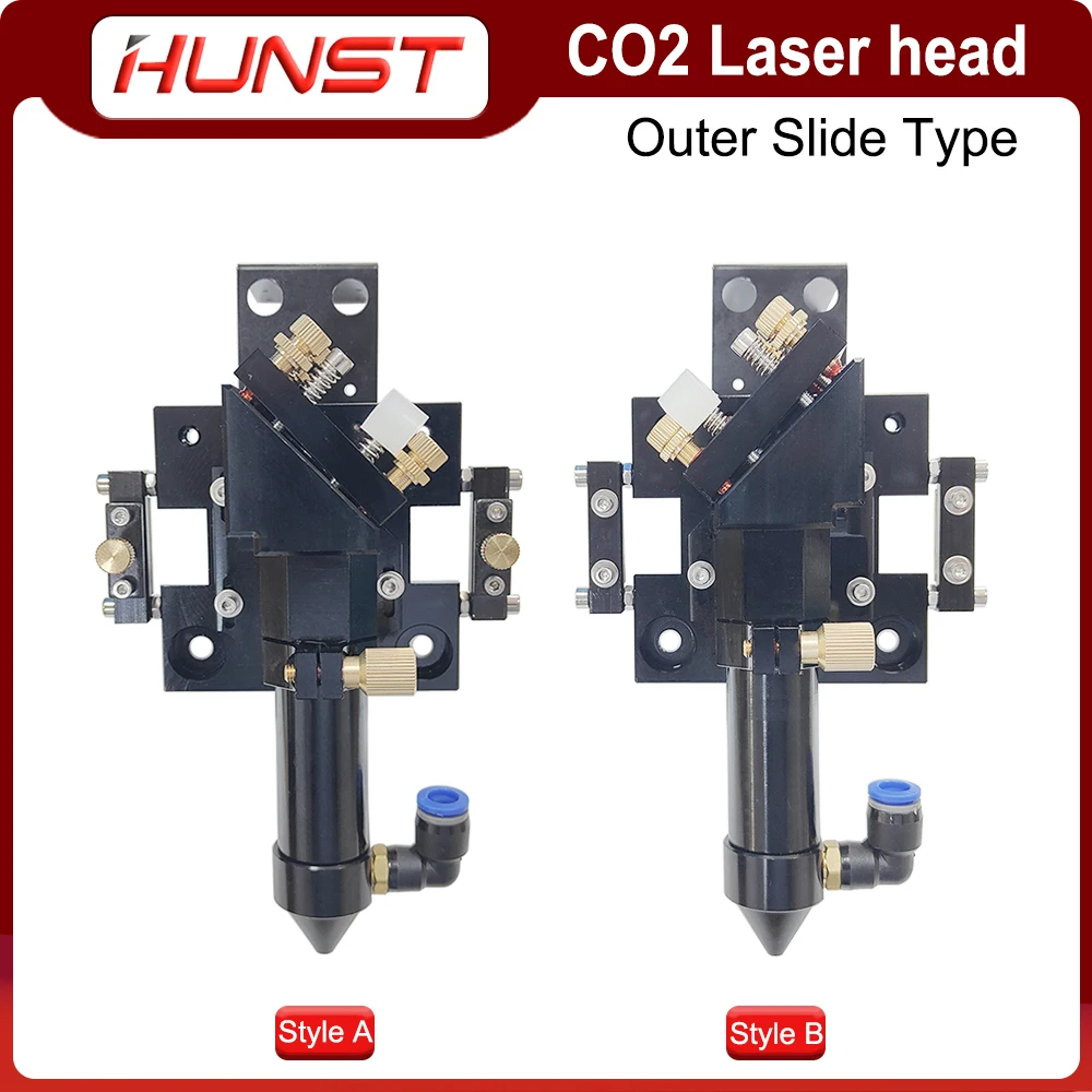 Hunst CO2 Outer Rail Laser Head With Slider Motor Seat Air Assist Nozzle for D25mm Mirror Lens Dia.20mm FL 50.8/63.5/101.6mm .