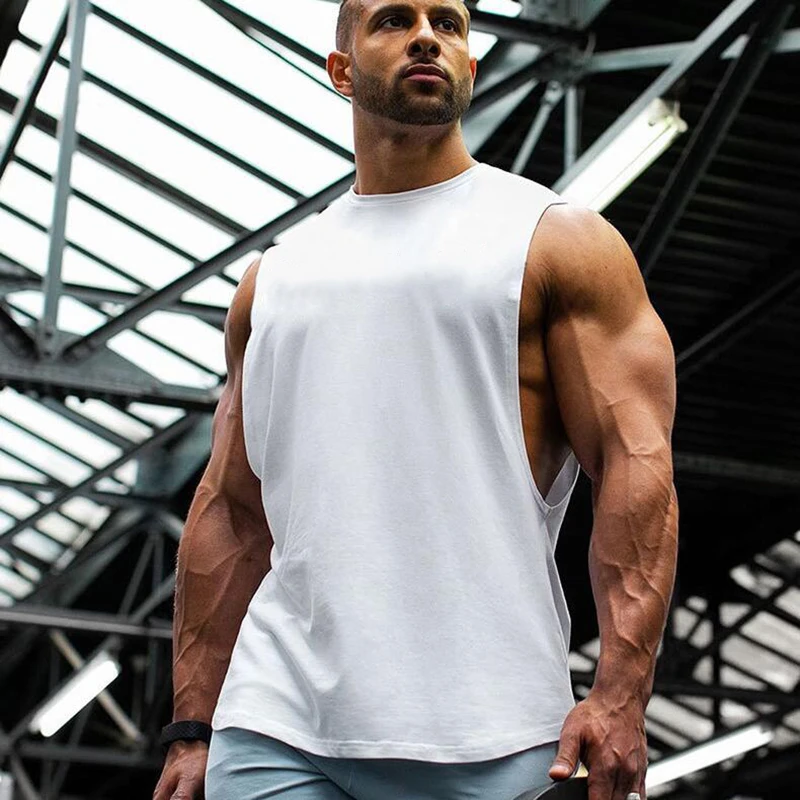 Gym Bodybuilding Workout Tank Tops Mens Fitness Muscle Running Sport Cotton Vests Plain Summer Breathable Sleeveless T-Shirts